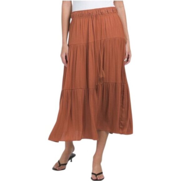 Rachel Zoe Dresses & Skirts - NWT Rachel Zoe Pull On Midi Tiered Skirt with Embroidery Terracotta Tassle Skirt